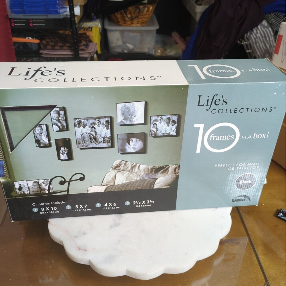 LIFE COLLECTION SLIMLINE BLACK FRAMES SET OF 10 WALL TABLE TOP FAMILY COLLAGE